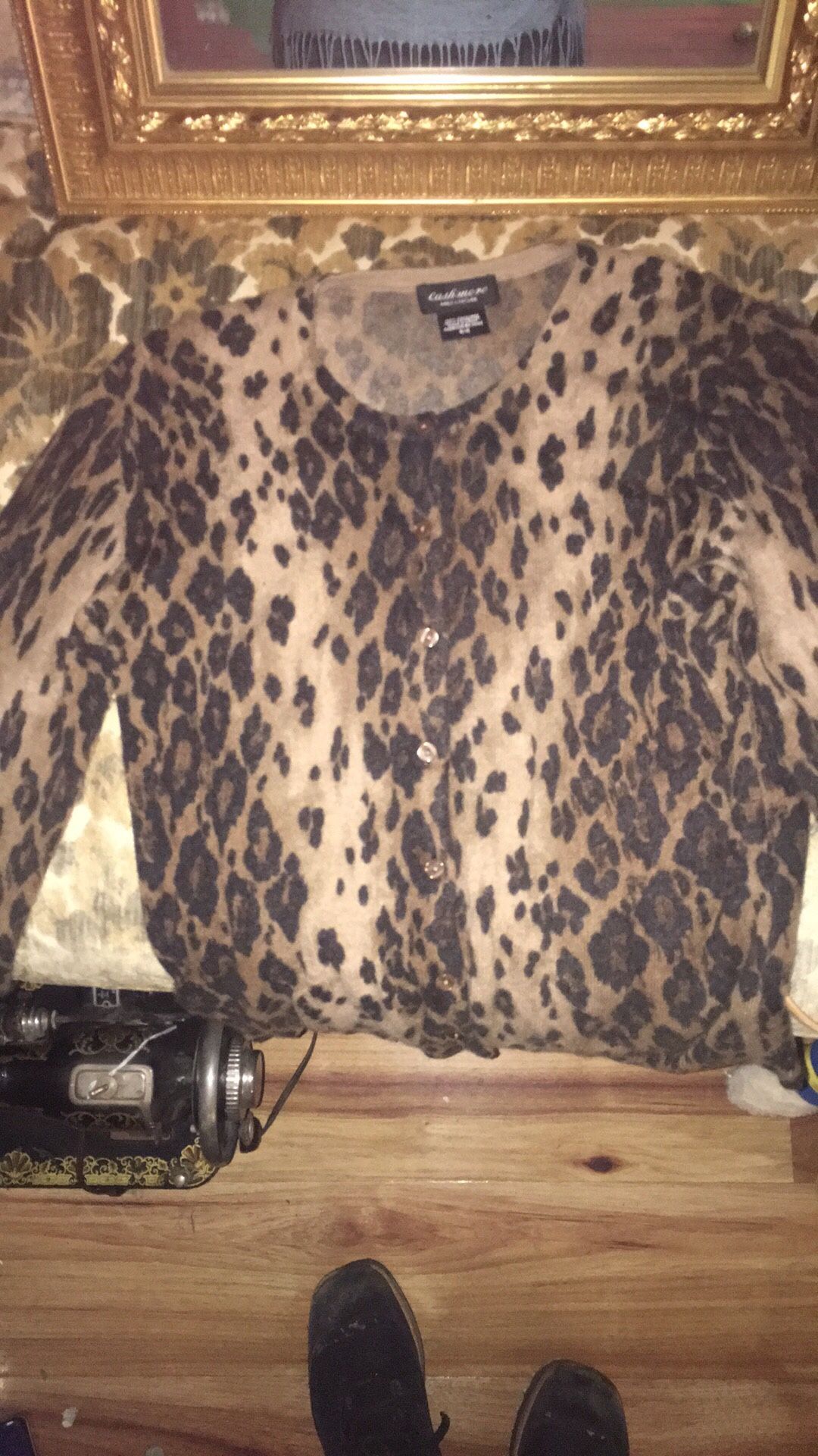Lord and Taylor leopard print cashmere cardigan
