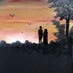 Nice Original Signed Oil Painting On Canvas 16x20 Lovers In Paradise Local Delaware Artist. Valentines Day