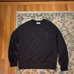 AMI Paris Navy Blue Crewneck Sweater with Embroidered Logo