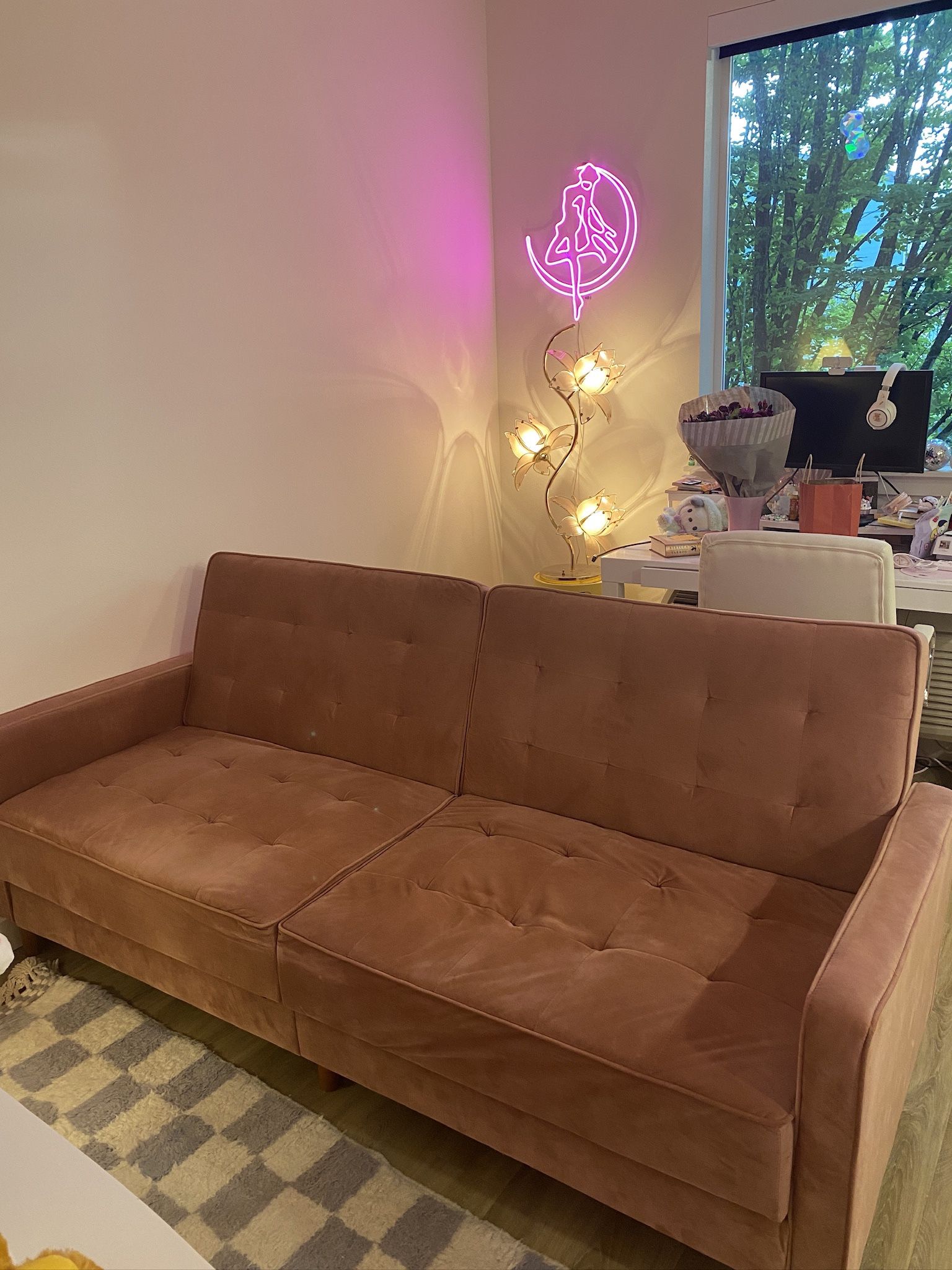 Pink Velvet Convertible Sofa