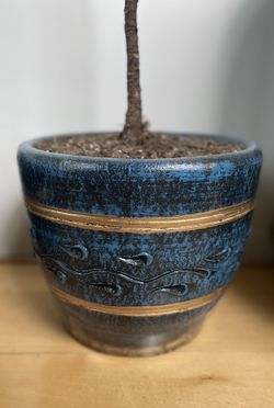 Two Clay Planter Plant Pots Blue