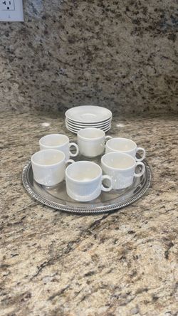 Set of 6 Ivory Porcelain Espresso cups with plates