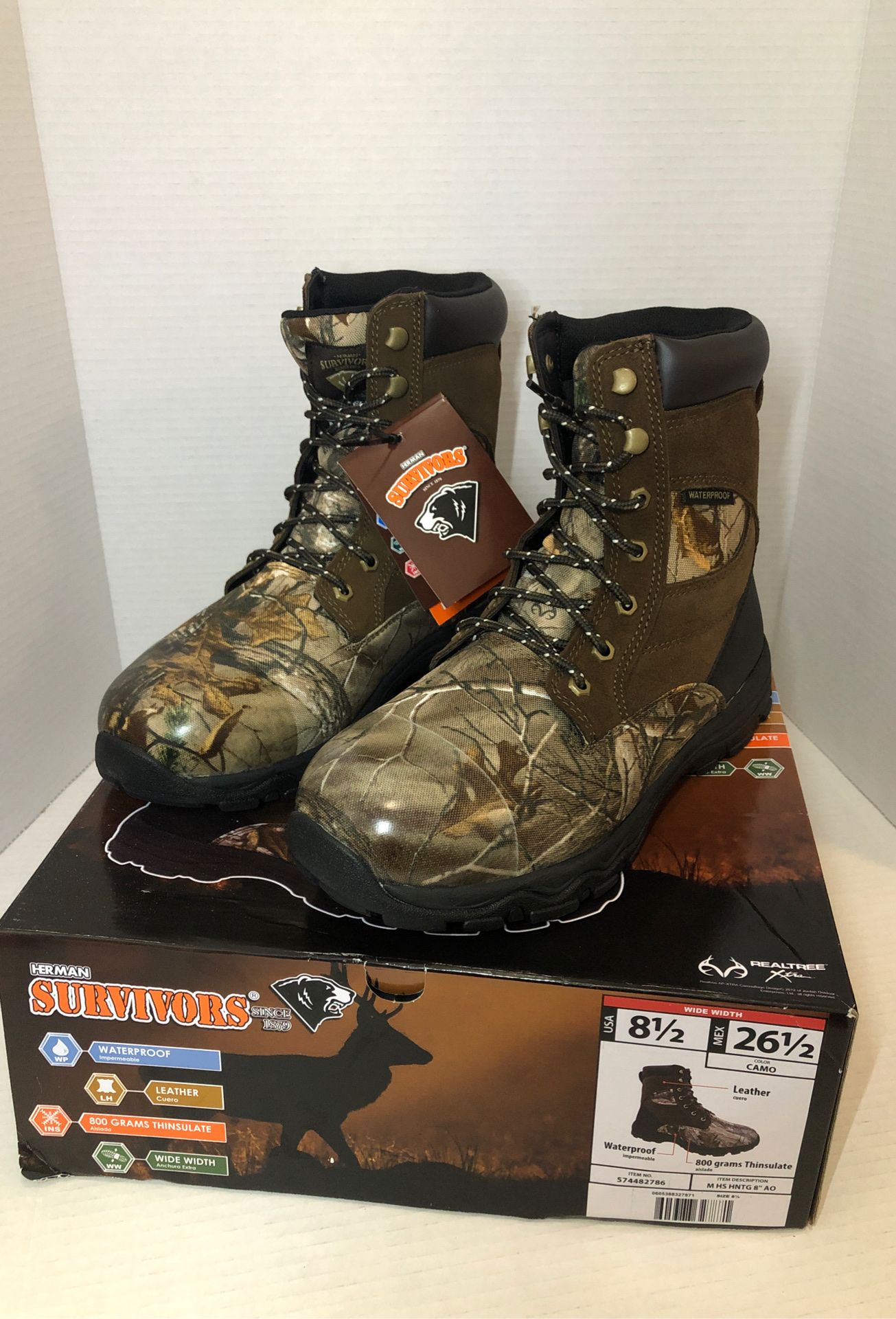 HERMAN SURVIVORS MEN'S 8" HUNTING BOOTS CAMO WATERPROOF THINSULATE, Size 8 1/2 W NEW