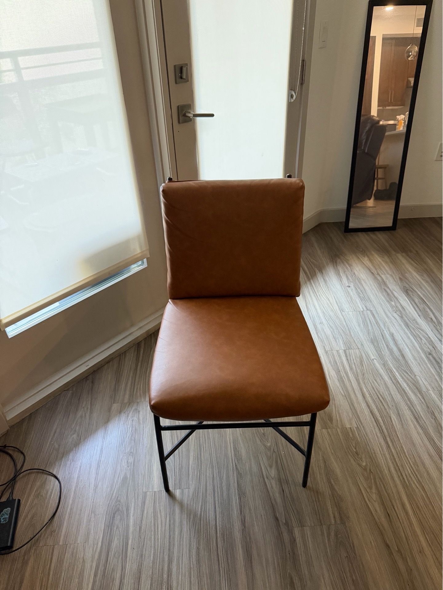 Cognac Faux Leather Dining Chair – Black Metal Frame