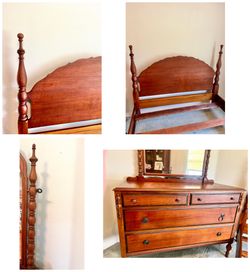 Vintage Rockford Cabinet Co. Bedroom Set – Dresser w/ Mirror + Full Bed Frame