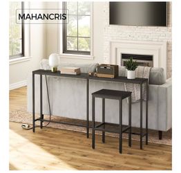 63" Console Table with Power Outlet, Narrow Sofa Industrial Entryway Behind Couch Table with USB Ports for Entryway, Hallway, Foyer, Living Room, Bedr