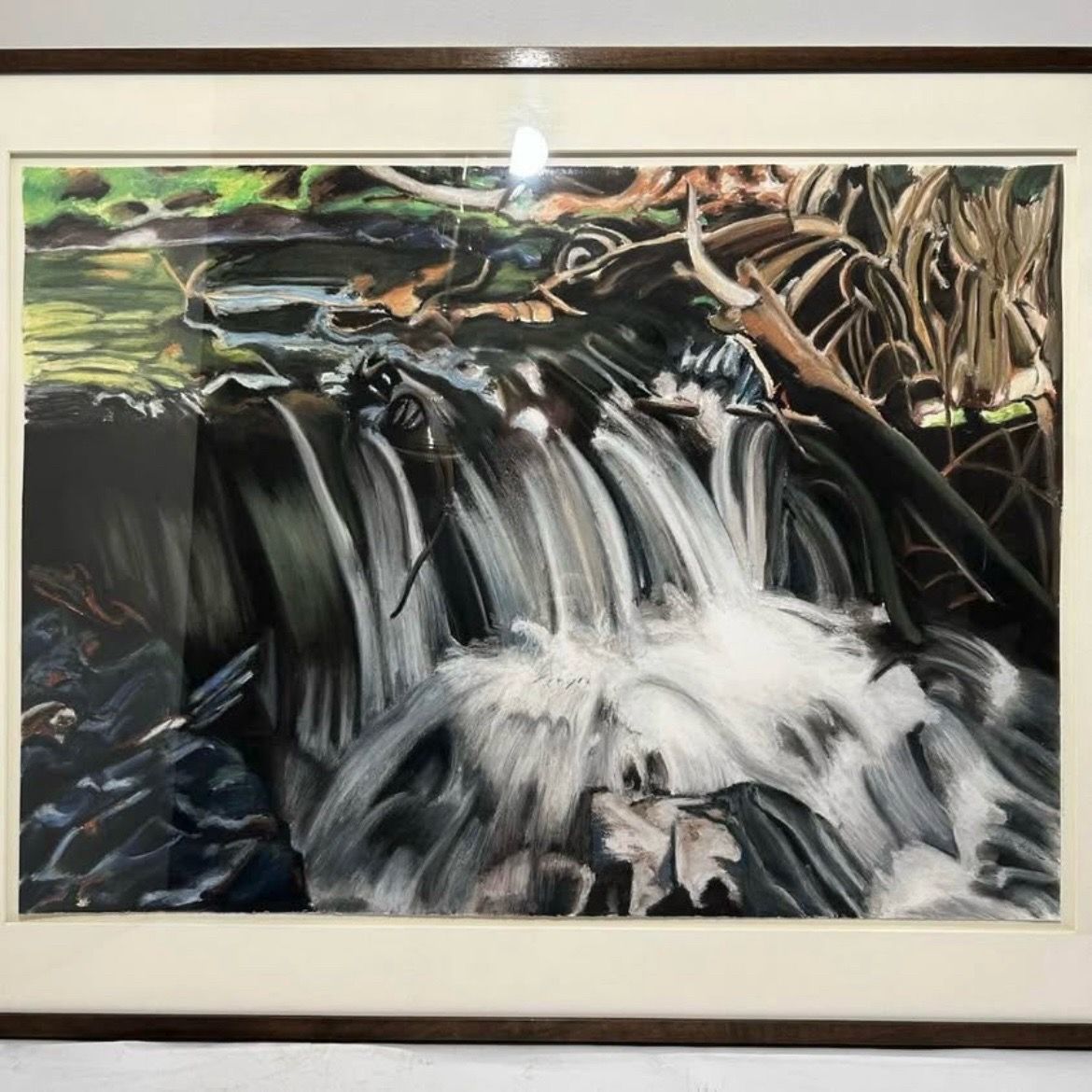 Jan Aronson Original Pastel on Paper “Summit Creek #1” 1994 Listed Signed Artist Artwork Waterfall