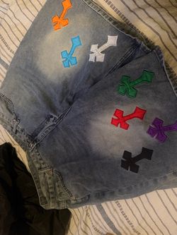 Denim Jeans with Multicolor Cross Patches
