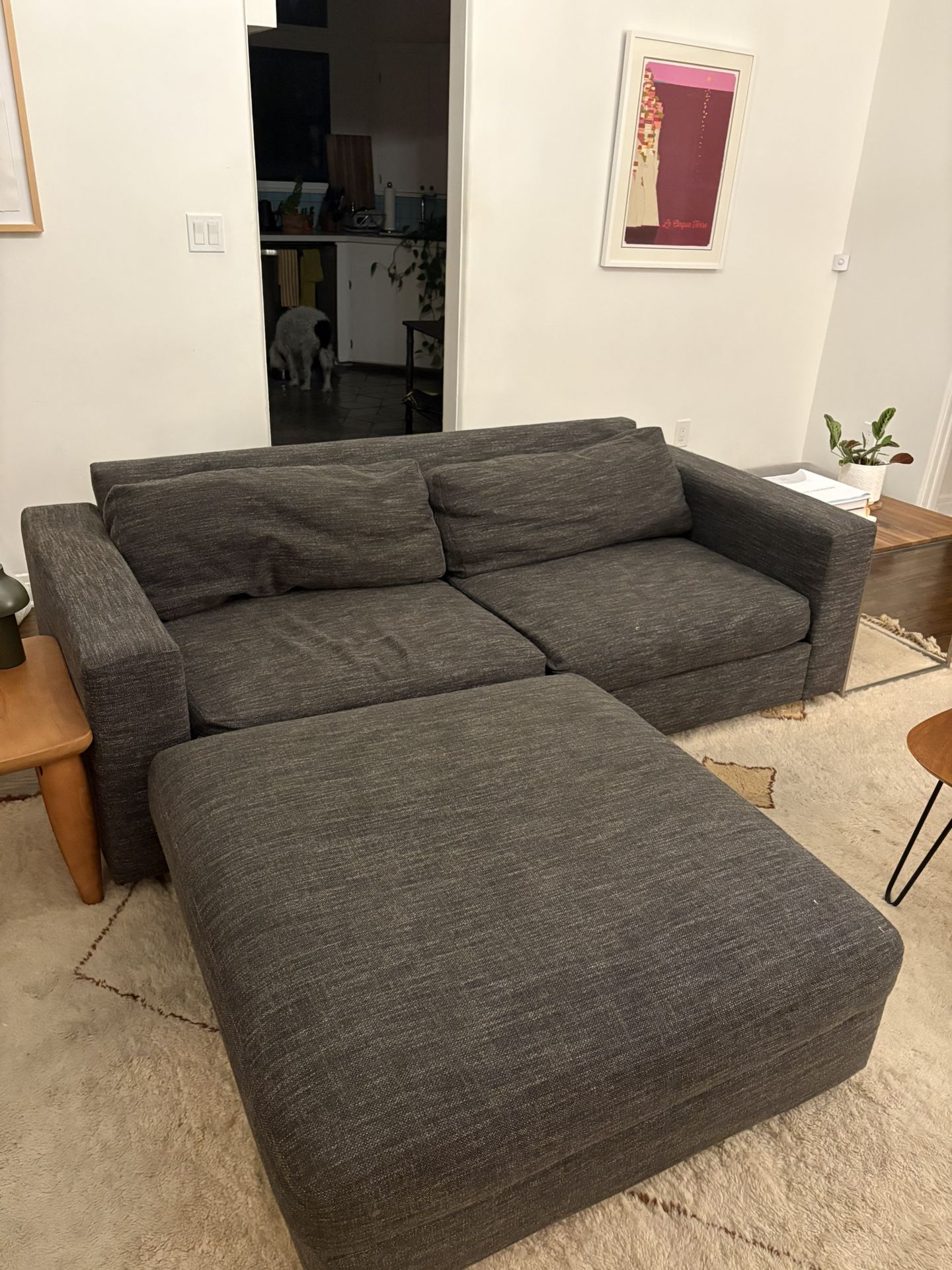 West Elm 85” Urban Sofa W/ Ottoman Gray