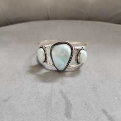 925 Sterling Silver Natural Larimar Cuff Bracelet