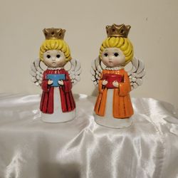 Vintage Homco Angel Caroler Candle Holders - Set of Two- Christmas Holiday De