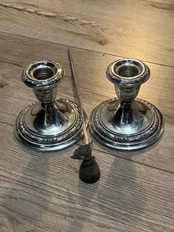 Vintage Gorham Sterling Silver Weighted Candlesticks Pair #1280 & Snuffer Set
