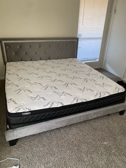 King Size Grey Bed Frame With Pillow Top Mattress