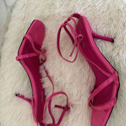 Neon Bright Pink Ankle Strap Mid Heel Sandal Heels 9