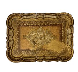 Vintage Antique OFM Florence Italy Gold Ornate Wood Tray 11.5 Inches