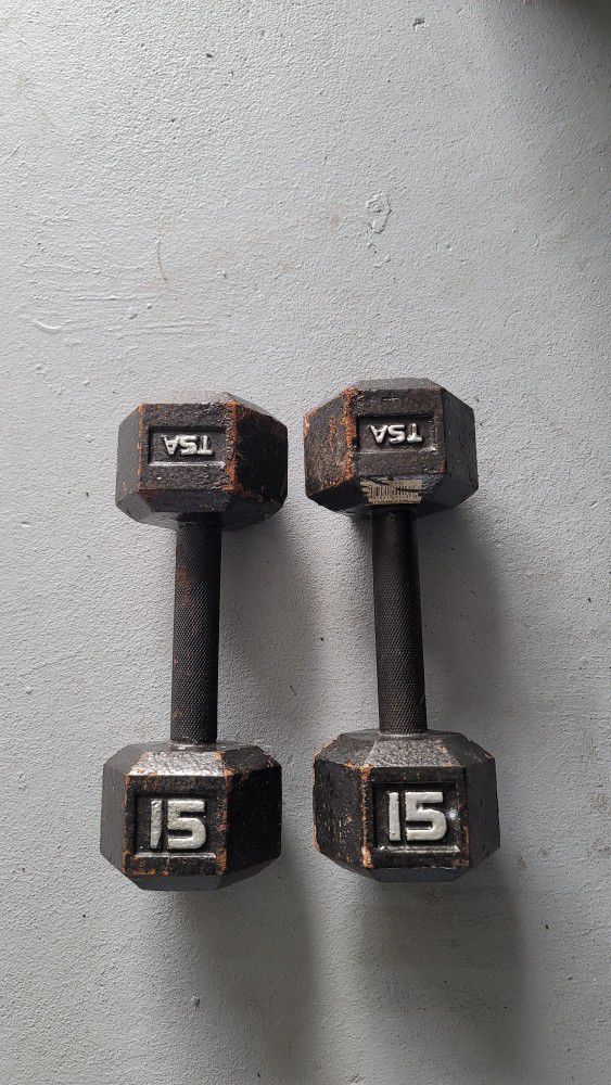 Barbell Cast Iron Dumbbell Weights, 15 Lbs., Pair
