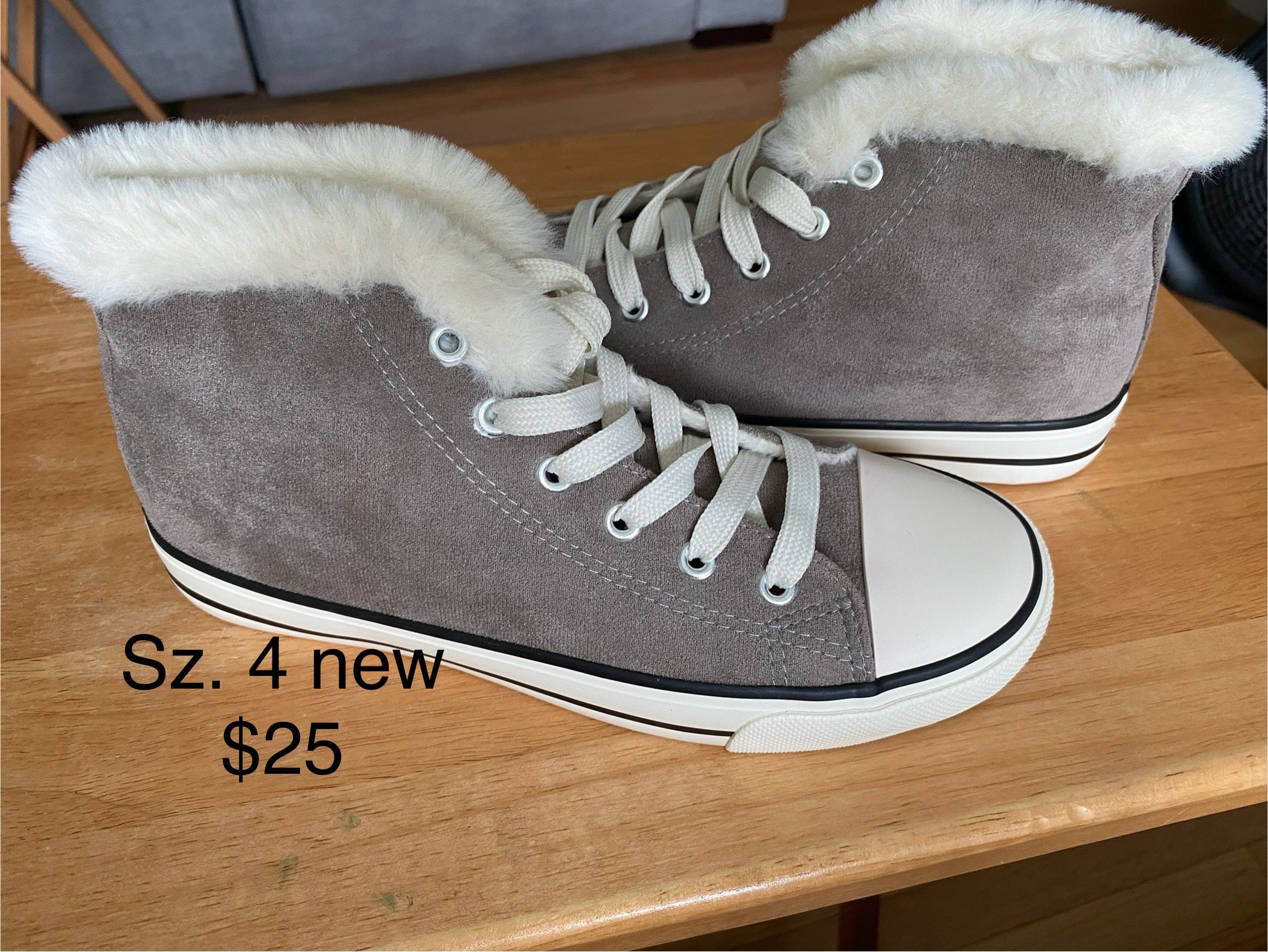 New! Grey (Converse style W/ White Fluff) Sneaker’s!