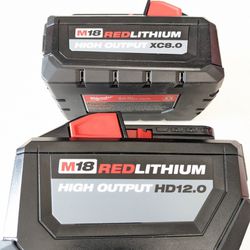 M18 Milwaukee HD 12.0 Ah + XC 8.0 Ah HIGH OUTPUT Battery 2 Pack 
