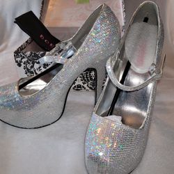 Bordello Silver Sequin Heels