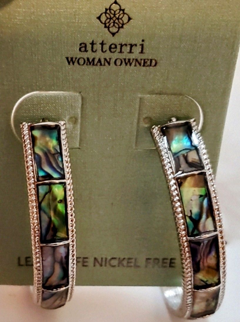 NWOT Atterri Women Abalone Open Hoop Earrings.