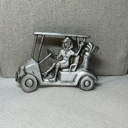 Vintage JJ Jonette Jewelry Lady Golfer In Golf Cart Brooch