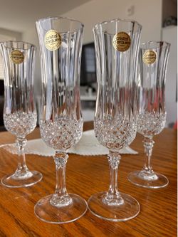 NWT Vintage French Crystal Champagne Flutes — Set of 4 (Brand New
