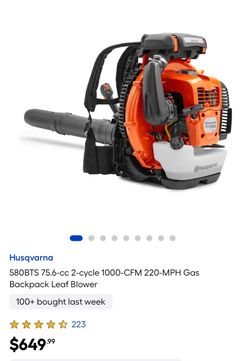 580BTS 75.6-cc 2-cycle 1000-CFM 220-MPH Gas Backpack Leaf Blower