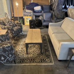 3 pc Living Room Set - Boho Chairs with MCM Legs + Sofa with Sloped Arms