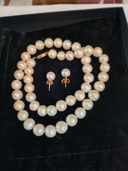 Pearl necklace with earrings 14k