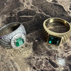 Gold Emerald Ring And Silver Emerald Ring