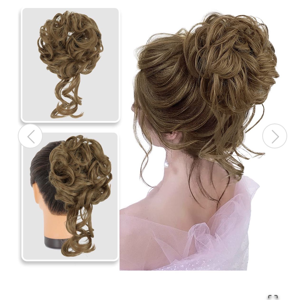 Messy Bun Hair Piece Synthetic Messy Hair Buns Tousled Updo Hair Bun Extensions Wavy Hair Wrap Ponytail Hairpieces with Fringe for Women Girls(Brown a