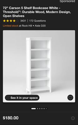 72" Carson 5 Shelf Bookcase White - Threshold™: Durable Wood, Modern Design