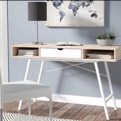 Modern Wood and White Office Workstation Desk