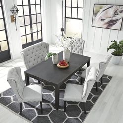 Jeanette Black-Linen Dining Room Set / Dining table and Chairs 