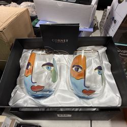 Stemless Wine Glasses Hand-painted Set 2-pack