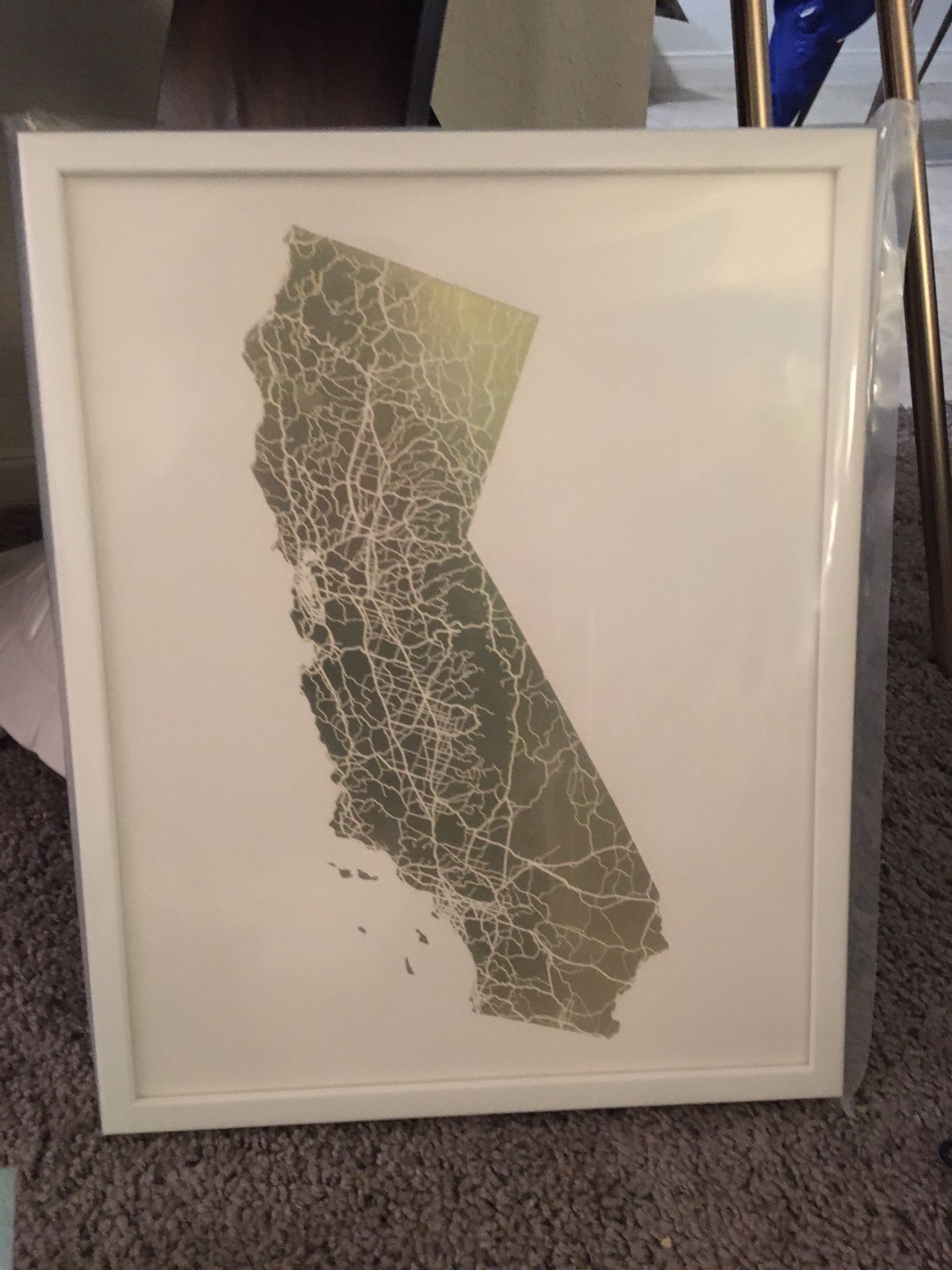 Framed CA Gold Map - Wall Decor