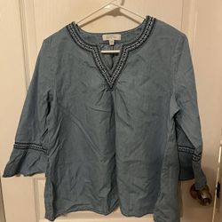 New Directions Blue Chambre Blouse 