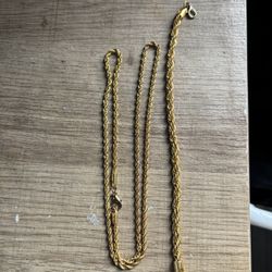 Gold plated Rope  Chain 22”, Bracelet 7”
