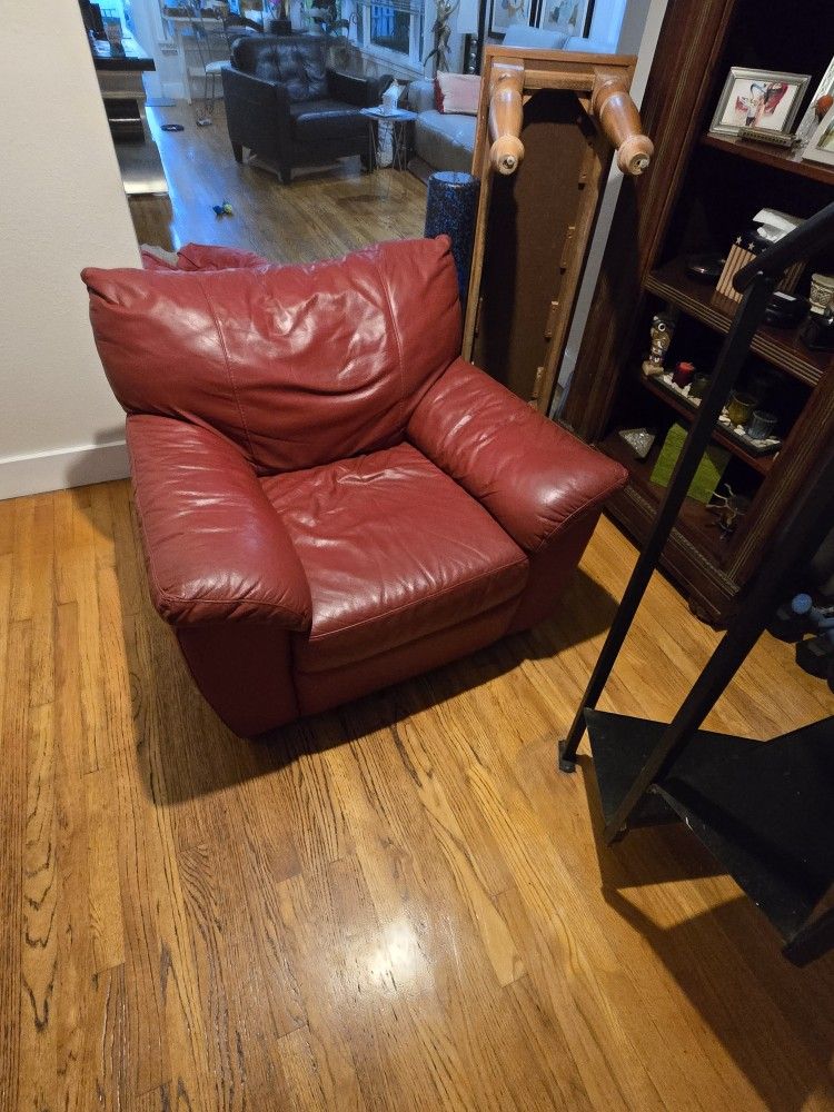 Large Red Leather Sofa Chair