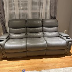 Gray 3-Seater Recliner Sofa with Cup Holders