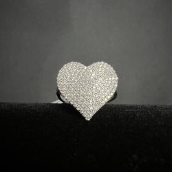 Large Iced Heart Ring .925 Sterling Silver