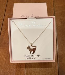 New MIA FIORE Cat Pendant 925 Sterling Silver Necklace 15”-18" MADE IN  ITALY