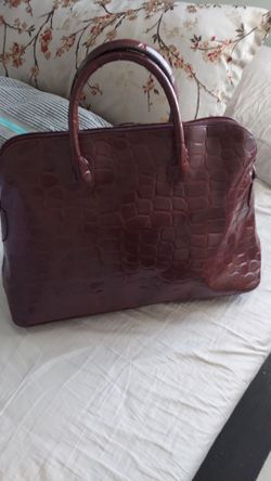 VTG 90's Ralph Lauren Brown Croc-Embossed Faux Leather Duffel/ Luggage Handles