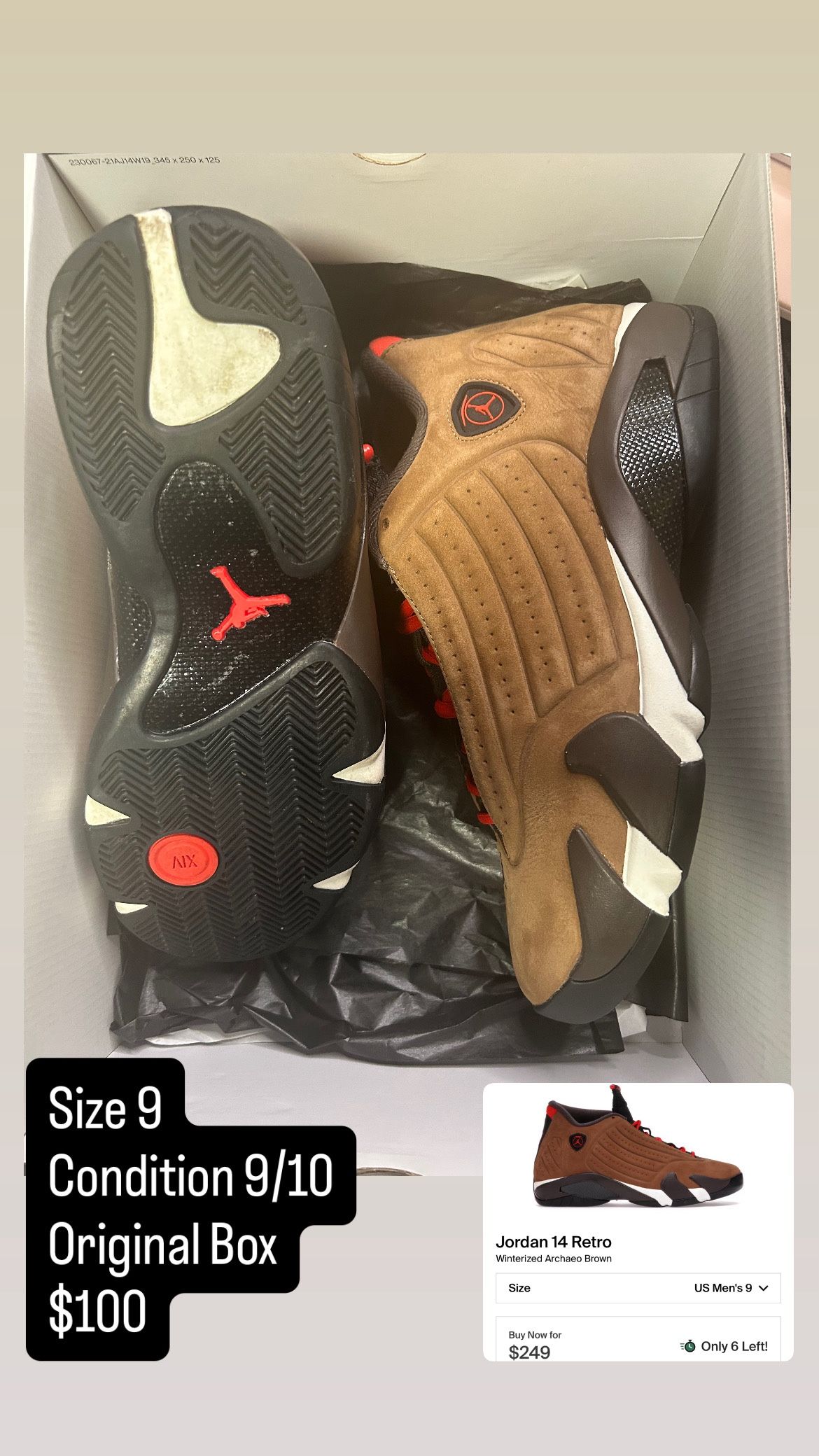 Jordan 14 Winterized Size 9 Used