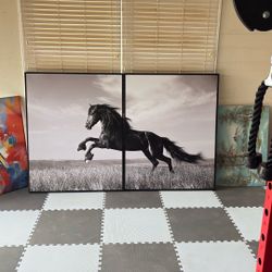 Extra Large Black Horse Wall Art (2 Piece Set) – Modern Canvas