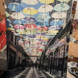 Colorful Umbrella Street Canvas