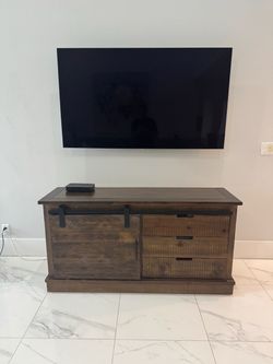 Rustic Wood TV Stand with Barn Door