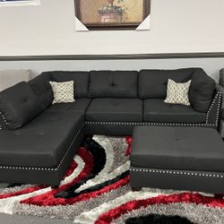 Black Sofa Sectional w/ Ottoman 