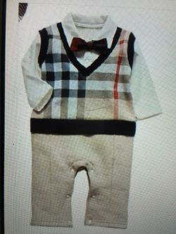 Burberry inspired boys one piece long sleeve