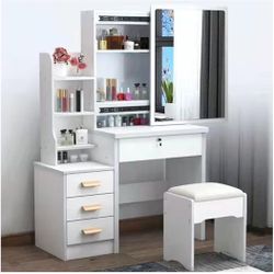 Vanity Table Makeup Vanity Desk with Sliding Mirror, Dressing Table with Drawers & Cosmetic Storage Shelves, Home Furniture Bedroom Makeup Vanity Tabl